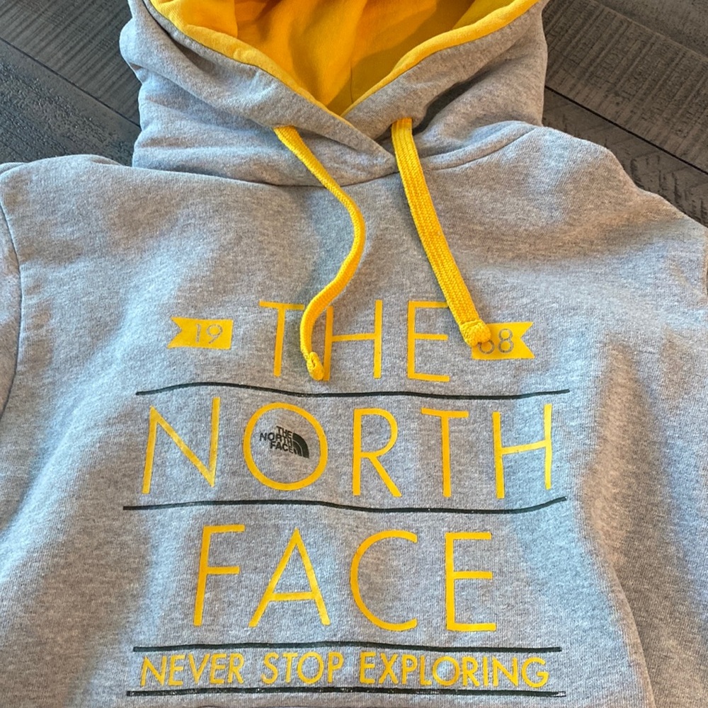 Yellow and Gray North Face hoodie